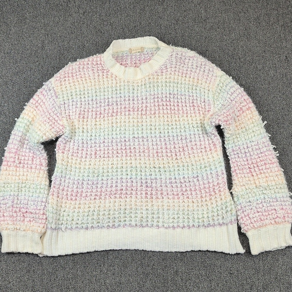 Altar'd State Sweater XL Women Pastel Rainbow Popcorn Chunky Knit Crewneck